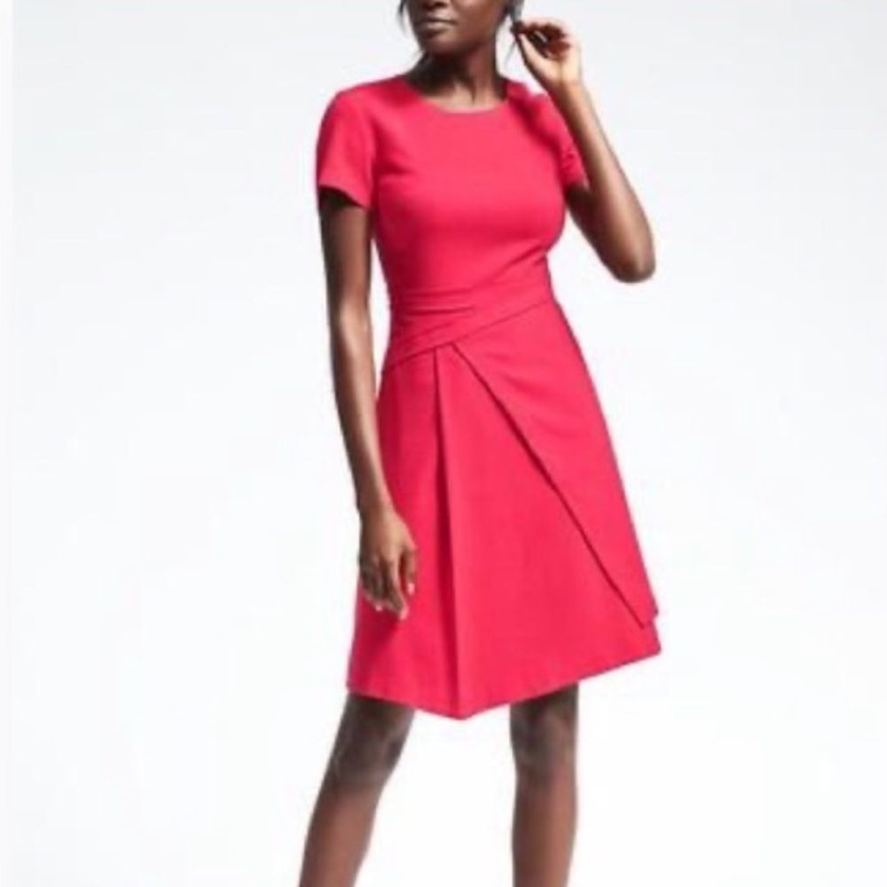 Banana Republic Linen Blend Faux Wrap Skirt Dress Hot Pink Size 16